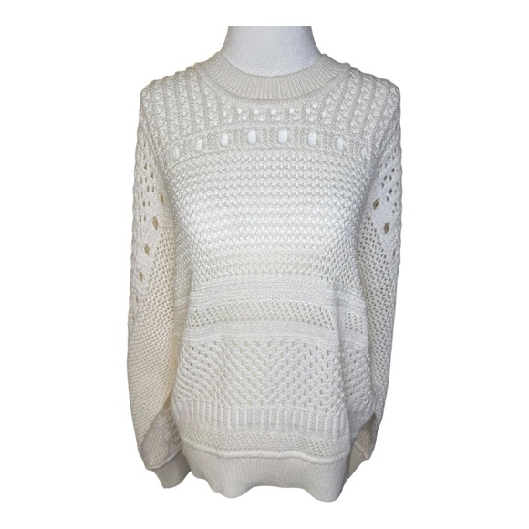 Madewell Lighthouse Cream Open-Stitch Cotton Pullover Sweater Size Large NWT - Picture 2 of 8